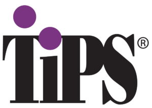 TiPS Logo shows the word Tips spelled out in black with a purple circle over the T and a purple circle over the i. It also shows the Registered symbol after the S.