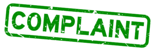 Image that spells out the word "COMPLAINT" in green type with a box around it.